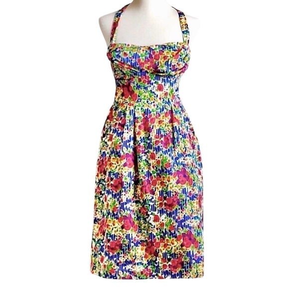 Anthropologie Girls From Savoy Floral Cotton Strapless Halter Mini Dress Size 8 - Picture 10 of 16